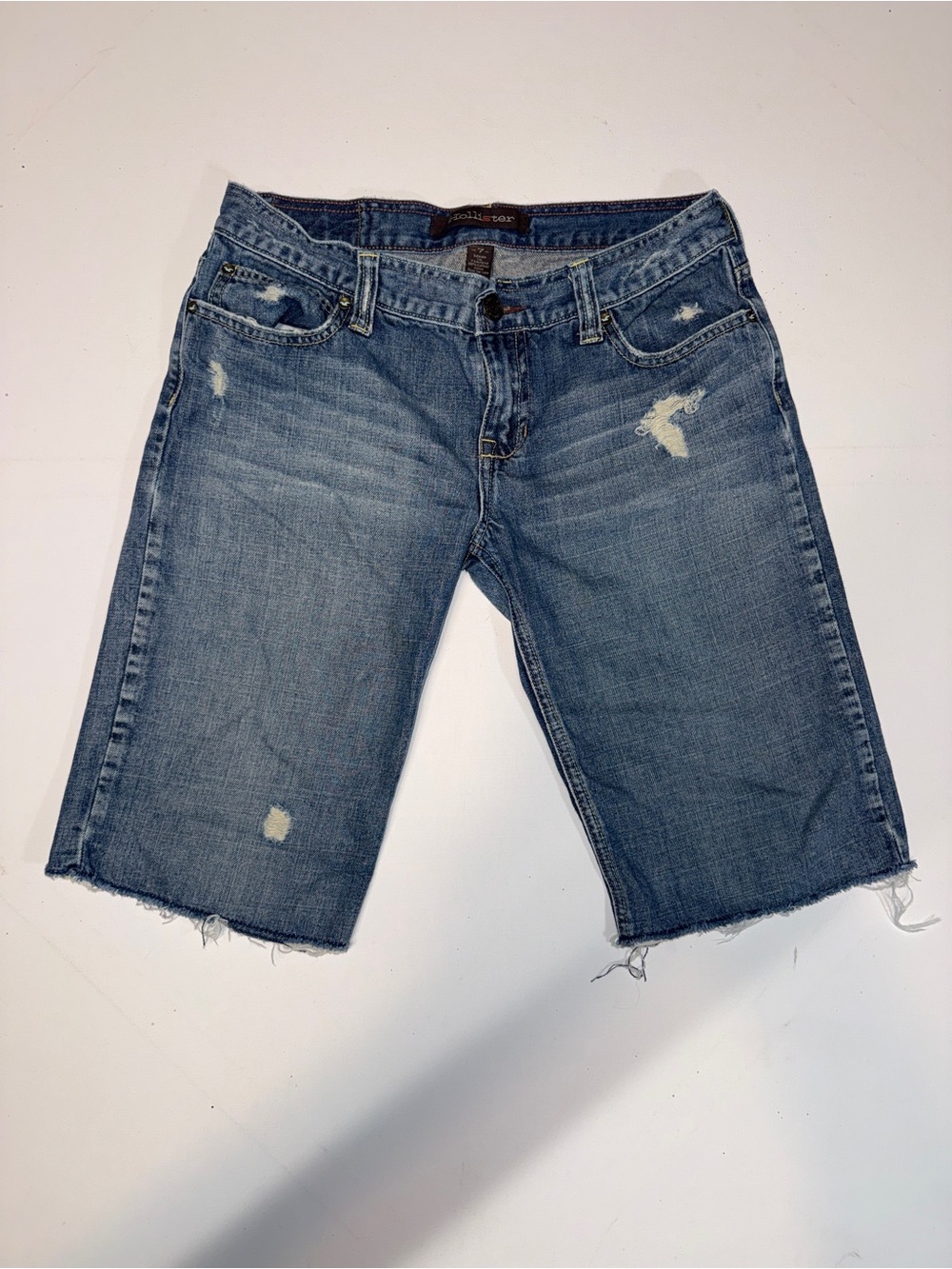 Hollister Light Blue Distressed Denim Bermuda Shorts